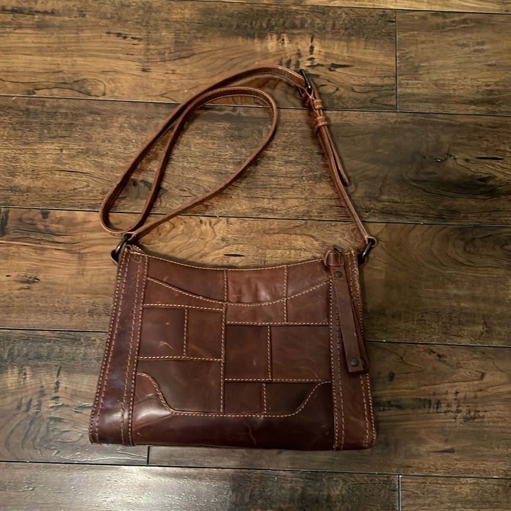 Frye Brown Leather Crossover Bag. Length 11 1/2inch Height 9inch